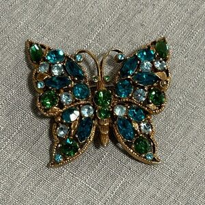 Vibrant Teal and Green Vintage Butterfly Brooch 1930-1960